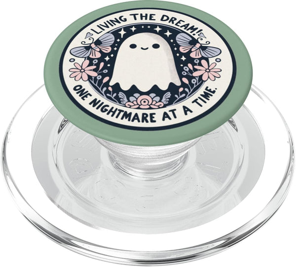 Bookish Book Lover Librarian Phone Popper Spooky Ghost Dark Humor Living the Dream Bookish Reading PopSockets PopGrip for