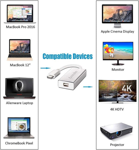 USB-C to Mini DisplayPort Adapter, USB 3.1 Type C to Mini DP Adapter Support 4K, Compatible with MacBook Pro,