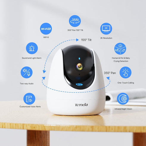 Tenda 2K Security Camera Indoor, WiFi 6 Pet Baby Camera for Home Security, Night Vision, Plug-in WiFi Camera