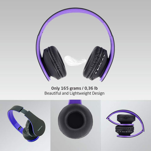 Headsets PowerLocus Wireless Bluetooth Over-Ear Stereo Foldable Headphones, Wired Rechargeable with Built-in Microphone