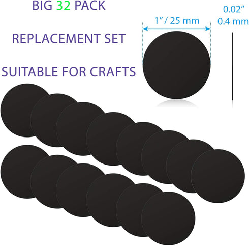 SALEX 1 inch Set 32 3M Cell Phone Metal Stickers for Magnetic Car Mount. Replacement of Mini Magnet Metal Plates. Black