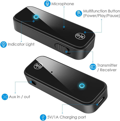(Upgraded) Ankilo Aux Bluetooth Adapter for Car, 2 in 1 Bluetooth 5.0 Receiver with Display Screen