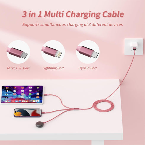 IDISON 3 in 1 Multi Charging Cable (2 Pack, 4FT) - Nylon Braided USB Charger for Type C, Micro, & IP Devices.