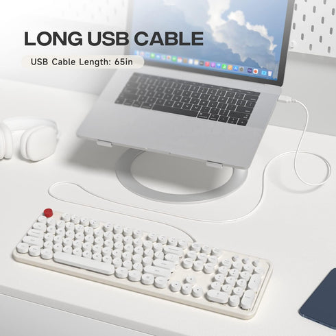 USB Wired Computer Keyboard, Full Size Office Keyboard with Number Pad, Caps Indicators, Foldable Stands for PC Laptop
