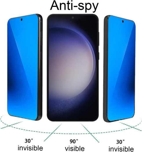 2 Pack Anti-Blue Privacy Tempered Glass for Samsung Galaxy S24 Plus Mirror Anti-Spy Screen Protector Film Electroplated Blue Support Finger Unlock 6.7 inch