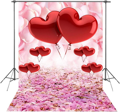 Valentine's Day Love Heart Photography Backdrops, 5x7ft Pink Rose Flowers Wedding Photo Background
