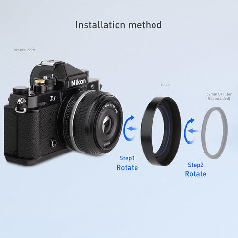 Haoge Metal Lens Hood for Nikon NIKKOR Z 40mm f/2, Z 28mm f/2.8, Compatible with 52mm Filters