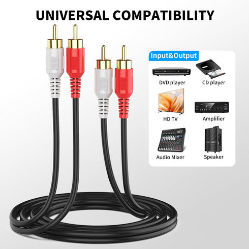 RCA Cable 6ft, 2RCA M/M Stereo Audio Cable, 24K Gold Plated for Home Theater, HDTV, Amplifiers