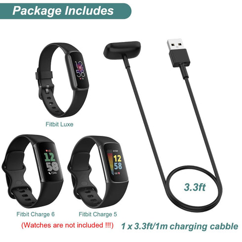 Kissmart Charger for Fitbit Luxe/Charge 6/Charge 5, Replacement Charging Cable Cord (3.3ft/1m)