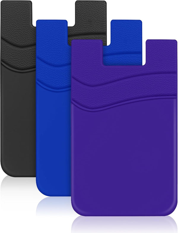 SHANSHUI Phone Card Holder, Silicone Wallet for Credit ID Business Card Pocket, 3 Pack Black Purple Blue