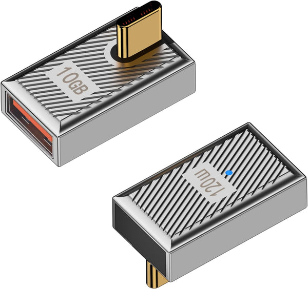 Duttek 120W USB A to USB C Adapter, Right Angle USB C 3.1 Female to Male Converter, Fast Charging Compatible with