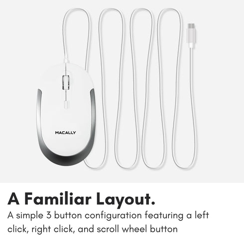 Macally Wired USB C Mouse for Mac & Windows - 3 Button & Scroll Wheel USB Type C Mouse, Comfortable Ambidextrous