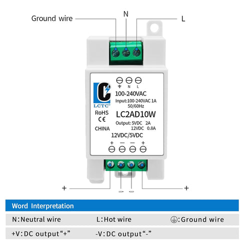 LCLCTC 5V 12V Rail2A 0.8A,Dual 10W,Input 100-240Vac,120VAC 115v 5 Power Supply din Output to Volt, LED, CCTV, Arduino
