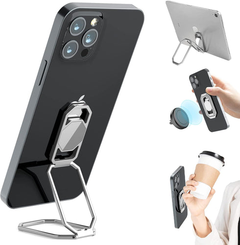 Phone Ring Holder Finger Kickstand, Upgraded 360° Rotation Metal Grip for Magnetic Car Mount, Compatible with