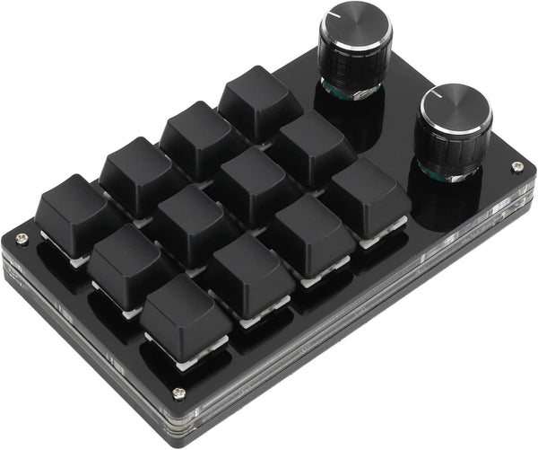 Focket One Handed Programmable Mechanical Keyboard, 12 Key Macro Keyboard with Knob, USB Plug and Play