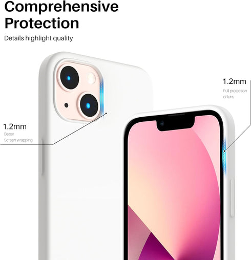 ORNARTO Compatible with iPhone 13 Case, Slim Liquid Silicone 3 Layers Full Covered Soft Gel Rubber Case (White) 6.1 inch