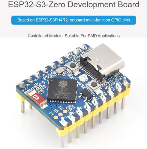 ESP32-S3 Mini Development Board with Pre-Soldered Header, Based on ESP32-S3FH4R2 Dual-Core Processor, 240MHz Running Frequency, 2.4GHz Wi-Fi & Bluetooth 5, Onboard 4MB Flash Memory/2MB PSRAM