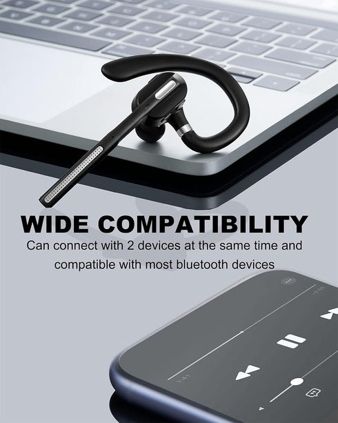 Bluetooth Headset V5.1 with Battery Display Charging Case, Noise Canceling Mic for Driving, Office, Business