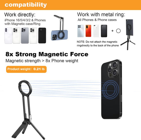 Keledz 16/15/14/13/12 Magnetic Pocket Phone Tripod Foldable for iPhone Plus Pro Max Series, Aluminium Smartphone Mini