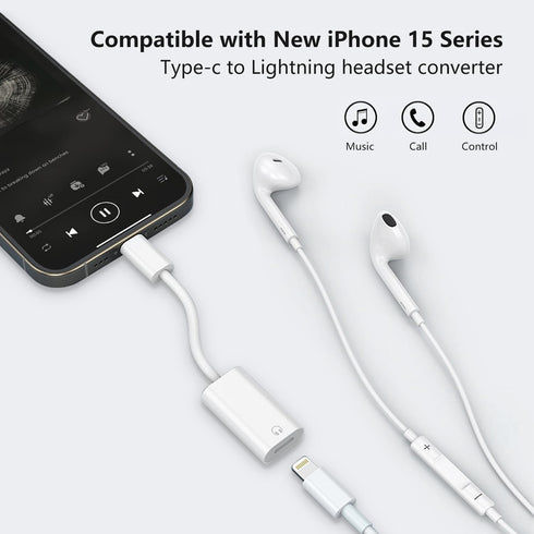 USB C to Lightning Audio Adapter, USB Type C Male to Lightning Female Earphone Converter Compatible with iPhone 15/15Pro, iPad Pro, Galaxy S23/S22/S21, MacBook USB C Laptop(Audio Only, Not Charging)