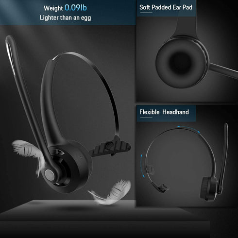Wireless Headphones, Pro Trucker Headset, Wireless Over Head Earpiece for Truck Driver, Phones, Call Center