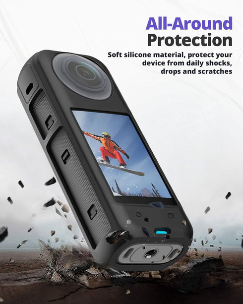 for Insta 360 X4 Silicone Protective Case with Lens Cap, Screen Protector for 360 X4 Accessories, Protective