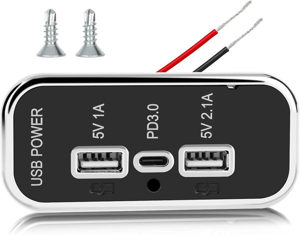 3 Ports 12V USB Outlet, Dual USB A Port 3.1A, Type C Port PD QC 3.0 Super Fast Charging for Phone 14 13 12, S22 S21