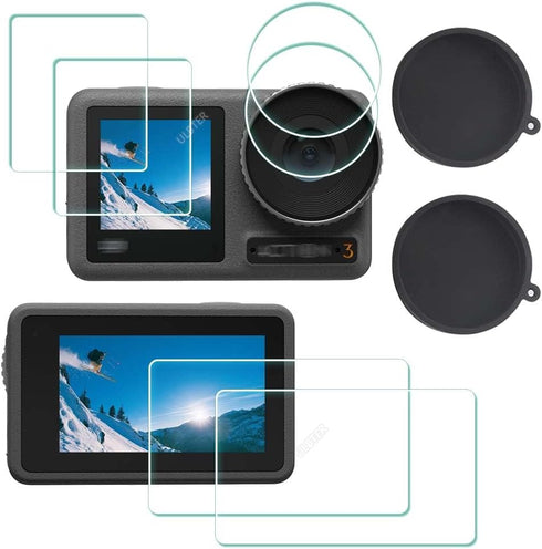Screen Protector for DJI OSMO Action 3 Camera + Lens Cap Cover, 0.3mm 9H Hardness Tempered Glass