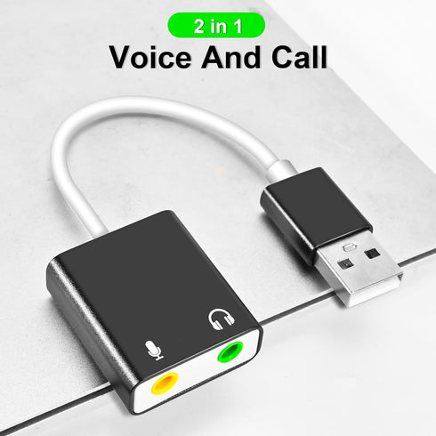 USB Audio Adapter, External Sound Card for PC and Laptop, 3.5mm Microphone Adapter, Plug and Play USB to Stereo