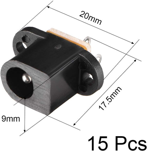 uxcell DC-017 5.5mmx2.0mm DC Power Jack Socket 3 Pin Female Panel Mount Connector, 15pcs