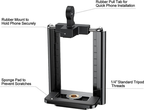 Adjustable Tripod Phone Mount Holder, Clip for iPhone Mount Adapter, Fits iPhone 15 14 13 12 Pro Max & Galaxy