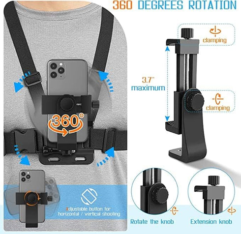 KINGKI Mobile Phone Chest Mount Harness Strap Holder for Cell Phone Clip Action Camera POV for Samsung iPhone Plus