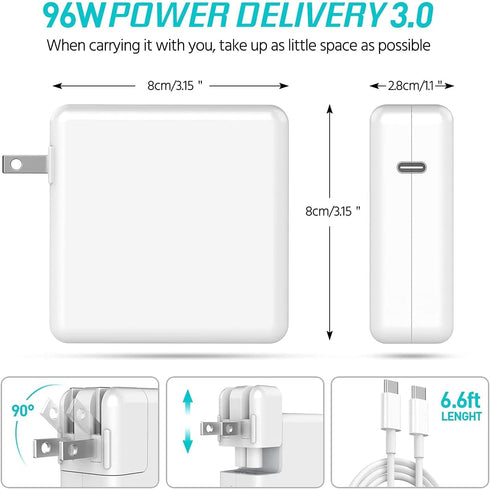MacBook Pro Charger for 96W MacBook Pro Air 13 14 15 16 inch 2024 2023 2022 2021 2020, M1 M2 M3 M4 USB C Fast Charger