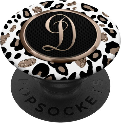 White Leopard Print Cheetah Monogram Initial Letter D PopSockets Swappable PopGrip
