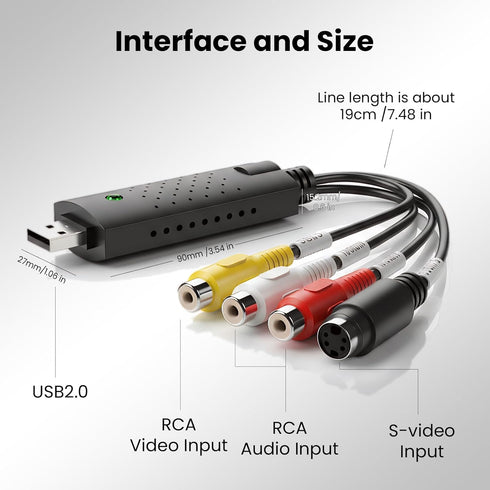 Vision DigitLink Hi8 VHS to Digital Converter, USB Video Capture Card Device, RCA to USB A Converter, Convert VHS Mini