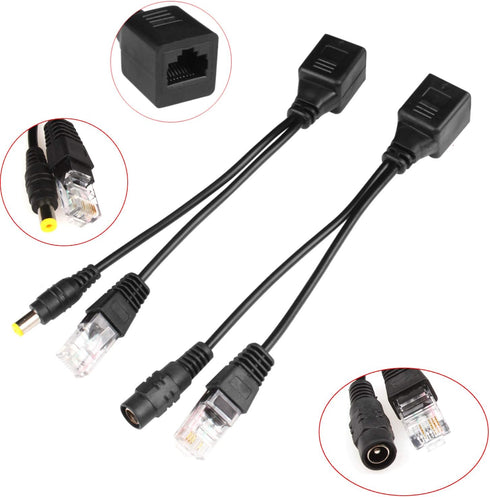 Passive PoE Injector and Splitter Kit with 5.5x2.1 mm DC Connector, RJ45 Power Over Ethernet