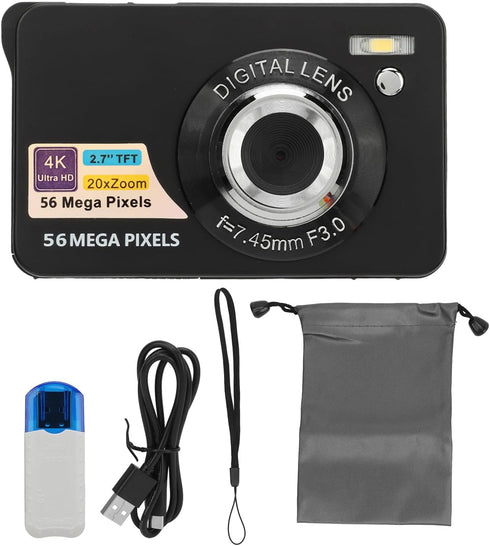 FHD 4K 56MP Compact Digital Camera with 20X Zoom, Autofocus, Waterproof for Photography Vlogging