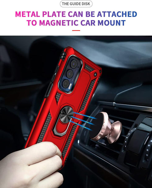 Androgate Compatible with Motorola Moto Edge 2021 Case, Military-Grade Metal Ring Kickstand, 15ft Drop Tested (Red)
