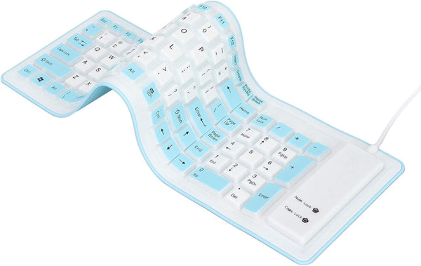 Heayzoki Roll Up Keyboard - Foldable Silicone 103 Keys USB Wired Waterproof Mute Keyboard for PC Laptop (Blue)