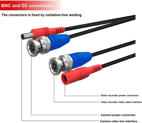 2 Pack 25 Feet BNC Video Power Cable Wire with Connectors for CCTV Camera DVR Surveillance System
