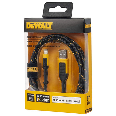 DEWALT 6 ft Lightning to USB Cable Reinforced Braided Charger Cord Compatible with iPhone