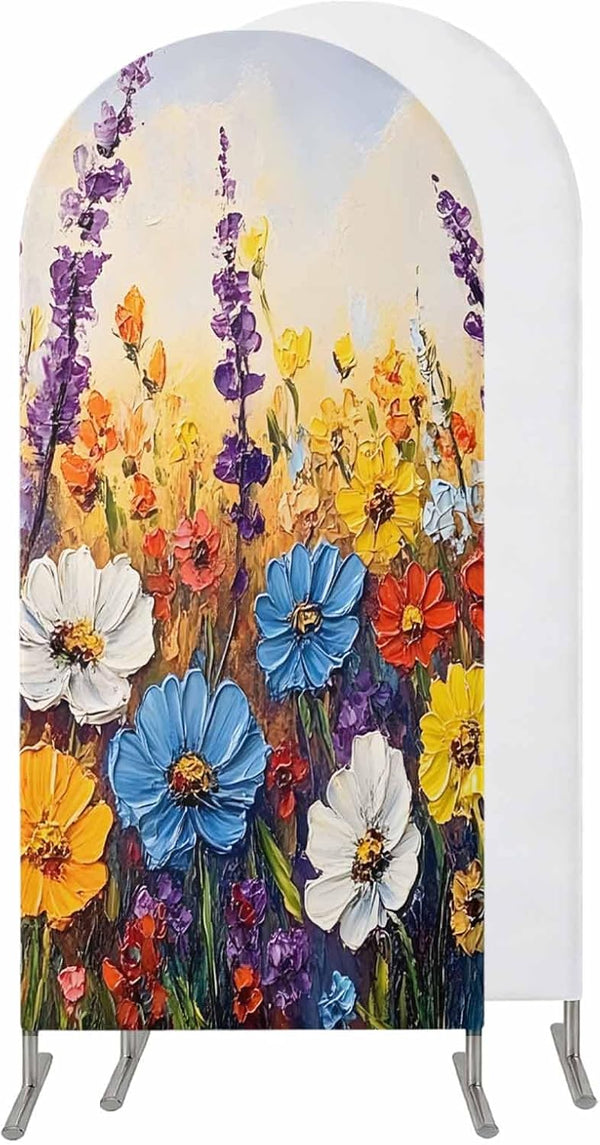 Jnbasdffb Vintage Flowers Wedding Arch Cover,Stretchy Spandex Arch Backdrop Stand Covers 7.2 FT,Abstract