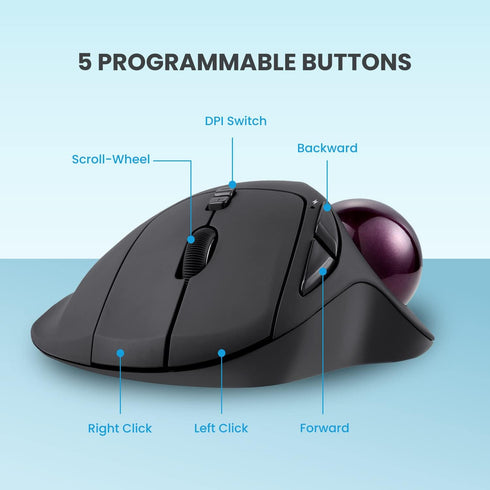 Perixx11568 Perimice-717 Wireless Trackball Mouse - 1.34 Inch Trackball, 5 Programmable Buttons, Black
