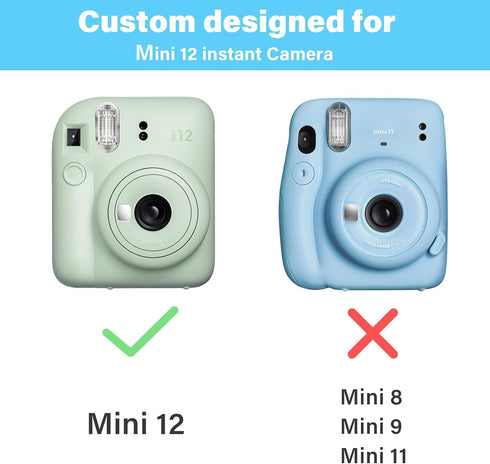 Rieibi Clear Case for Fuji Instax Mini 12, Hard Carrying Bag with Photo Storage Pocket & Shoulder Strap