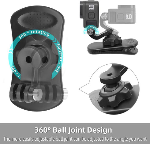 SUREWO 360° Rotation Backpack Strap Mount Quick Clip for GoPro Hero 13, 12, 11, 10, 9, 8, 7, 6, 5, 4, DJI Osmo Action