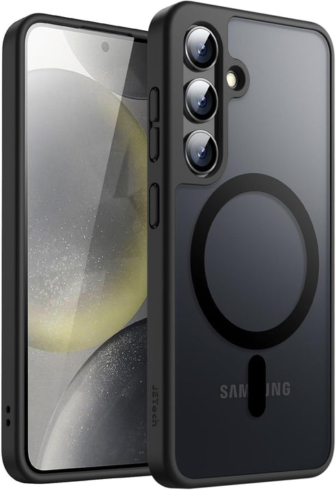 JETech Shockproof Magnetic Case for Samsung Galaxy S24 5G, Black, Translucent Matte Back, Compatible with MagSafe.