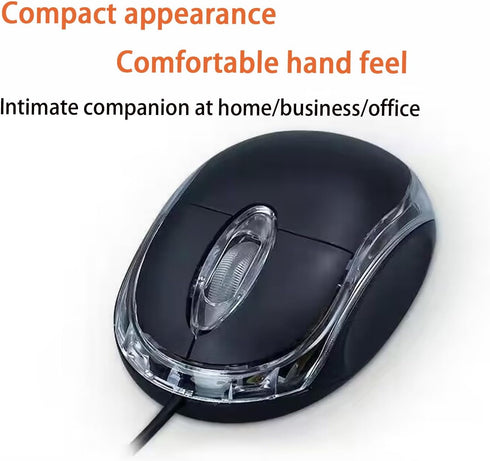 2 Pack Wired Mini Optical Mouse, Ergonomic USB Mouse for Laptop PC Desktop, Compatible with Windows, Linux, Mac (Black)