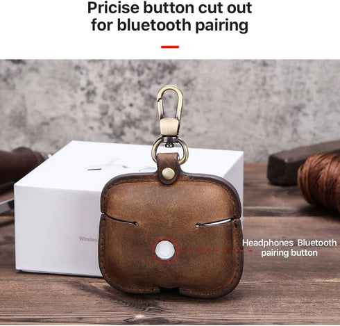 Hiram Leather Case Replacement for Airpods Pro 2019 - Crazy Horse Cowhide Leather Portable Travel Case (Brown)