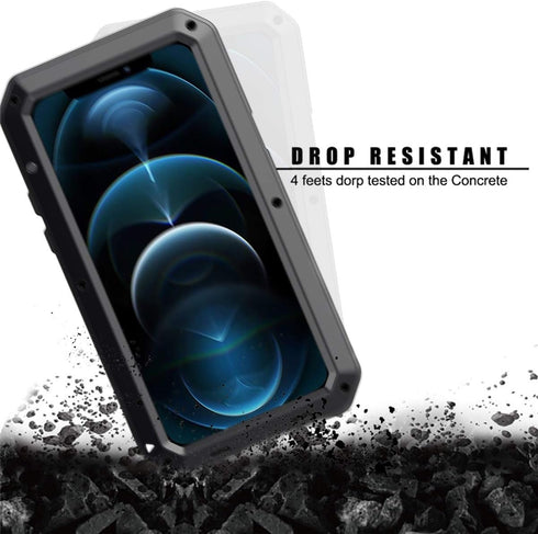 Marrkey for iPhone 12 Case, Full Body Protective Cover Heavy Duty Shockproof Tough Armor Aluminum Alloy Case for Apple