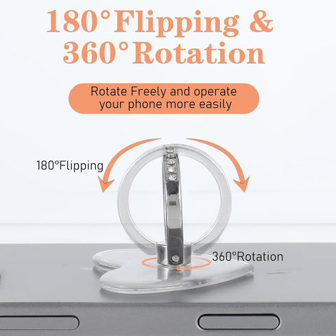 HJZHII 4PCS Setting 360 180 Transparent Phone Ring Holder, Adjustable Diamond Phone Case Ring Holder Grip Degree